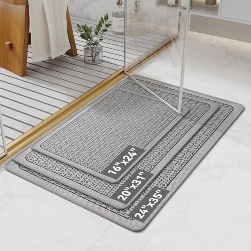YDKGL Bath Mats for Bathroom, Non Slip Thin Bathroom Rugs, Grey 16x24