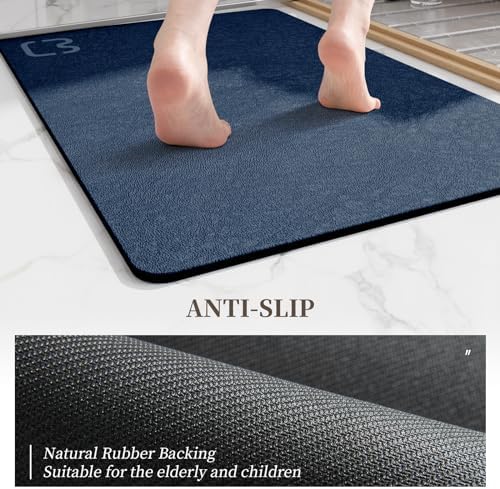 RUERYA Bathroom Rugs and Mats Set 2 Piece Diatomaceous Earth Bath Mat,Navy