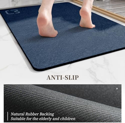 RUERYA Bathroom Rugs and Mats Set 2 Piece Diatomaceous Earth Bath Mat,Navy