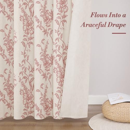 Red Linen Farmhouse Shower Curtain, Boho Floral Bathroom 72x72