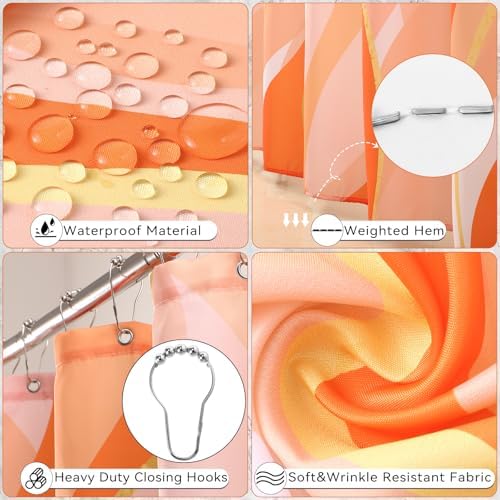 XLHOMO Orange Bathroom Accessories, Bathroom Sets with Stripe Shower Curtain, Orange and Gold Bathroom Accessories Set with Trash Can, Soap Dispenser, Soap Dish, Qtip Holders for Bathroom