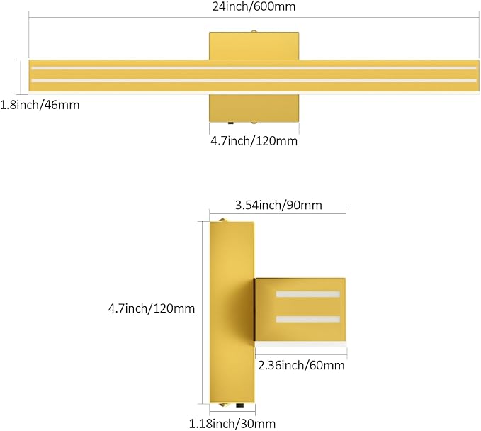 Ralbay 24inch Gold Vanity Light with 5 Color Temperature (2700K-6000K) Dimmable Acrylic Metal 24W LED Modern Matte Gold Bathroom Vanity Light Bar