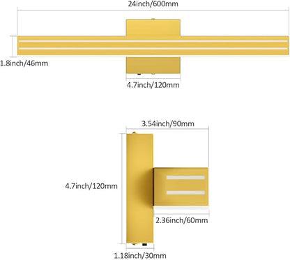 Ralbay 24inch Gold Vanity Light with 5 Color Temperature (2700K-6000K) Dimmable Acrylic Metal 24W LED Modern Matte Gold Bathroom Vanity Light Bar