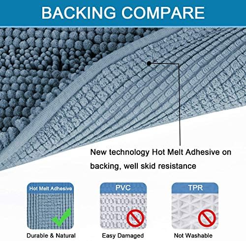 H.VERSAILTEX Bath Mats for Bathroom Non Slip Extra Thick Chenille Striped Bath Rug 24" x 36" Absorbent Non Skid Fluffy Soft Shaggy Rugs Washable Plush Mats for Indoor, Bath Room, Tub - Stone Blue