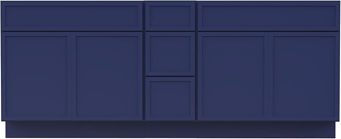 HomeBeyond 90 Inches Bathroom Vanity Base Cabinet Without Sink, Double Sink Top Sturdy Floor Mounted Cabinet with Door & Soft Closing Drawers, Blue, VA4139-2+VA4112-3