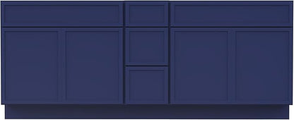 HomeBeyond 90 Inches Bathroom Vanity Base Cabinet Without Sink, Double Sink Top Sturdy Floor Mounted Cabinet with Door & Soft Closing Drawers, Blue, VA4139-2+VA4112-3