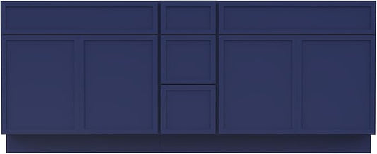 HomeBeyond 90 Inches Bathroom Vanity Base Cabinet Without Sink, Double Sink Top Sturdy Floor Mounted Cabinet with Door & Soft Closing Drawers, Blue, VA4139-2+VA4112-3