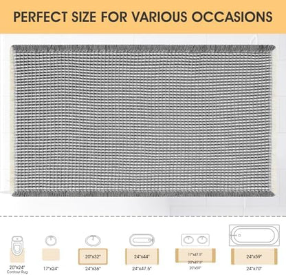 IM HOME Waffle Bath Mat Darkgrey & Cream 32"x20", Boho Woven Modern Bath Mat Rugs, Absorbent Non Slip Bathroom Rugs, Soft Washable Bath Rugs with Tassels for Bedroom, Kitchen, Shower, Tub