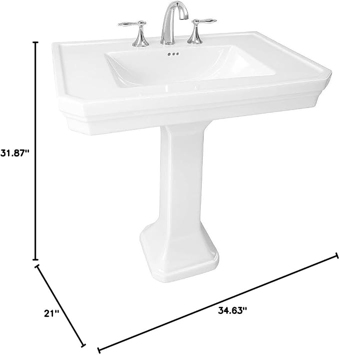 Renovators Supply Manufacturing Victorian 32" W x 34.5" H x 22" Proj. Large White Bathroom Pedestal Sink, Vitreous China, with Overflow, Compatible with 8 in. Widespread Faucets
