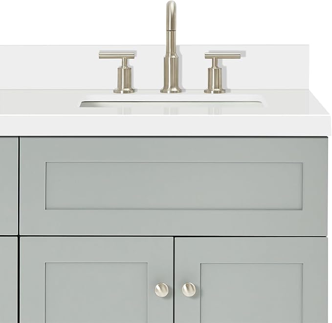 ARIEL Hamlet 66-inch Bathroom Vanity with Sink,Solid Wood, 1.5-inch Pure White Quartz Countertop & Backsplash, Double Rectangular Porcelain Sink, 4 Soft Closing Doors, 3 Dovetail Drawers, Grey