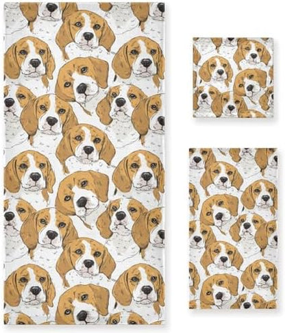 Naanle Cute Cartoon Beagle Dog Soft Luxury Decorative Set of 3 Towels, 1 Bath Towel+1 Hand Towel+1 Washcloth, Multipurpose for Bathroom, Hotel, Gym, Spa and Kitchen