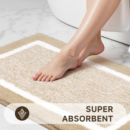 Pauwer Bathroom Rugs Sets 2 Piece, Non Slip Washable Bath Mat, Beige