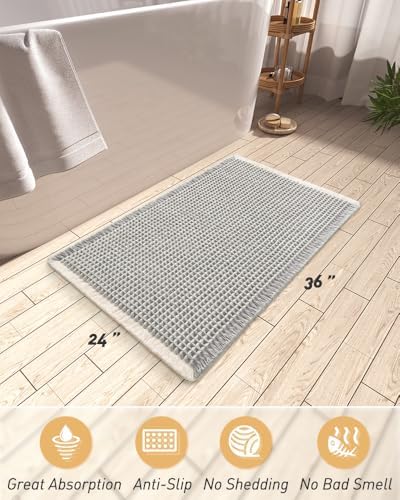 Upgraded Waffle Bath Mat Ultra Absorbent Non Slip Bathroom Mat, 24" x 36"