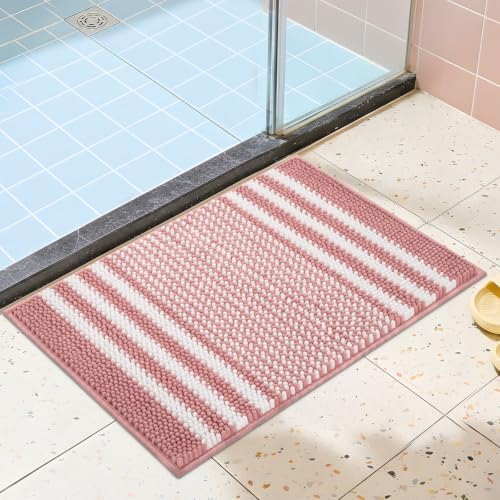 BSICPRO Bathroom Rugs, 17x24 Chenille Bath Mats, Dusty Pink