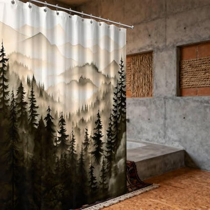 Dark Brown Forest Extra Long Shower Curtain, Tall 72X96 in, Mountain