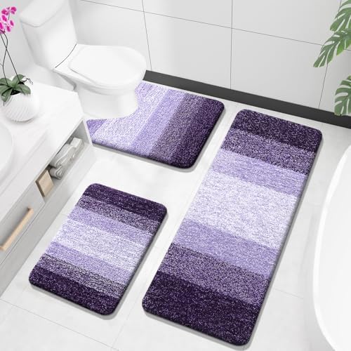 OLANLY Microfiber Bathroom Rugs Sets 3 Piece, 47"x20"+24"x16"+24"x20"