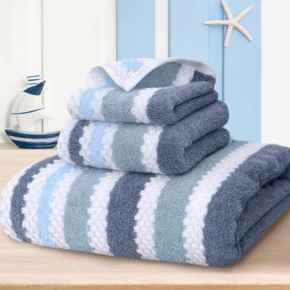VOOVA & MOVAS Waffle 3PC Towel Set, Cotton, Blue Gray White