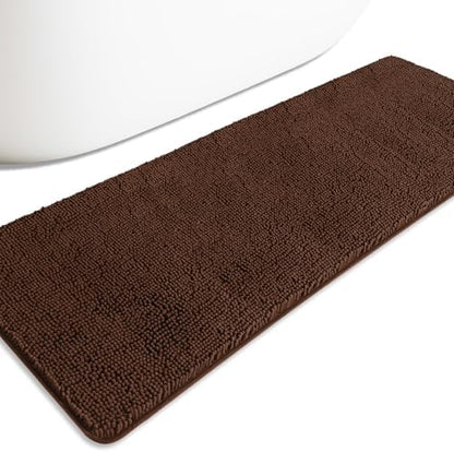 Bathroom Runner Rug 24 x 72 Non Slip – Extra Long Bath Mat | Absorbent and Washable Thick Chenille Runner Rug for Bathroom, Shower, Tub, Sink(Brown)