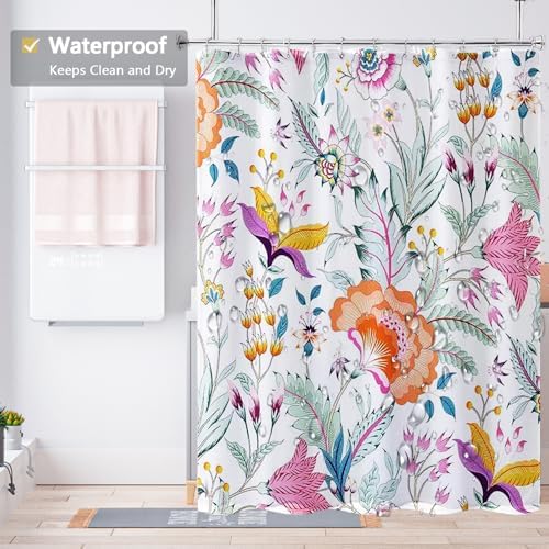 LLSCL Fabric Shower Curtain Liner with Magnets, Peacock Tail Waterproof Hotel Quality, 72 x 72 Machine Washable