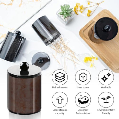 2 Pcs Acrylic Qtip Holder, Cotton Ball Holder Jars with Lids, Black