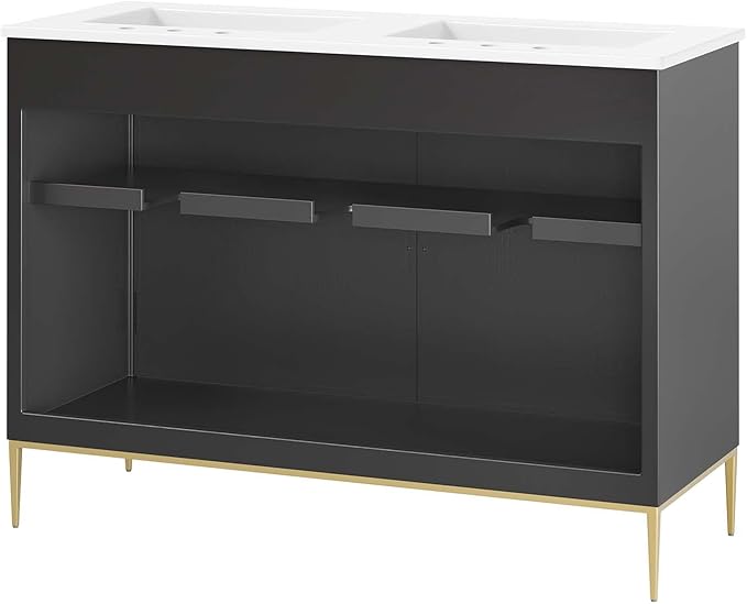 Modway Awaken Bathroom Vanity Cabinet, 48", White Black