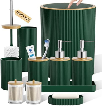 10PC Bathroom Accessories Set - Dark Green Bathroom Decor Sets