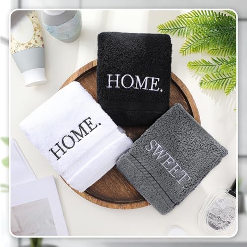 FuWeave 3 Pcs Black Decorative Hand Towels for Bathroom Home Sweet Home