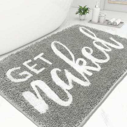 Small Get Naked Bathroom Rugs - Funny Bath Mats Non Slip Cute Carpet for Bathroom Floor Decor Water Absorbent Bath Rugs for Sink Bathtub and Shower Gray 16" x 24"