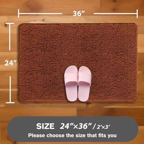 Rust Bathroom Rugs – Absorbent and Washable Bath Mat, Non-Slip, Thick Soft Chenille Bath Rugs for Bathroom Floor, Shower, Sink - 24" x 36"