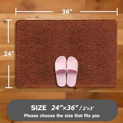 Rust Bathroom Rugs – Absorbent and Washable Bath Mat, Non-Slip, Thick Soft Chenille Bath Rugs for Bathroom Floor, Shower, Sink - 24" x 36"