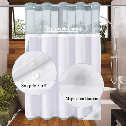 Gibelle No Hook Cloth Fog Blue Shower Curtain with Liner, 72x86