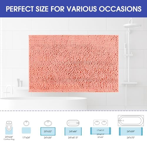 ACCUMTEK Striped Coral Bathroom Rug Mat 32"x20" Ultra Soft, Non Slip Chenille Bath Rugs, Absorbent Plush Shaggy Bath Mats for Bathroom, Bedroom, Kitchen, Shower, Tub