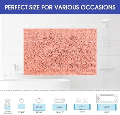 ACCUMTEK Striped Coral Bathroom Rug Mat 32"x20" Ultra Soft, Non Slip Chenille Bath Rugs, Absorbent Plush Shaggy Bath Mats for Bathroom, Bedroom, Kitchen, Shower, Tub