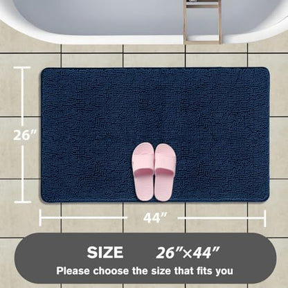 Navy Blue Bathroom Rugs – Absorbent and Washable Bath Mat, Non-Slip, Thick Soft Chenille Bath Rugs for Bathroom Floor, Shower, Sink - 26" x 44"
