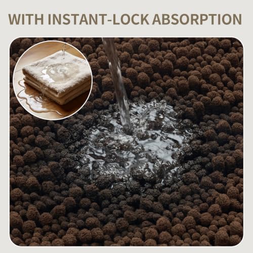 Bathroom Rugs Non Slip Washable 60x24, Extra Thick Soft Chenille Absorbent Bath Mat, High Density Barrier Non Slip Backing, Quick Dry Plush Shaggy Floor Carpet for Tub&Shower, Brown