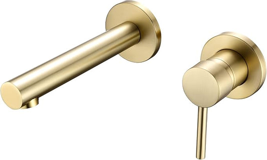 SUMERAIN Brushed Gold Bathroom Faucet Brass Wall Mount Faucet Single Handle with Rough in Valve