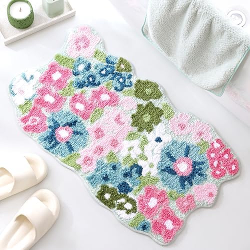 TRUEDAYS Floral Bath Mat, Cute Bath Mat for Bathroom, 32'' x 20'', Colorful