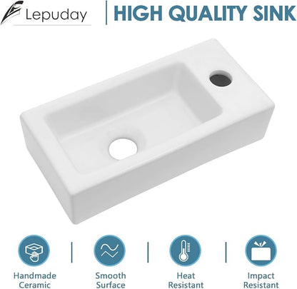 Wall Mount Bathroom Sink 18"x 10" Floating Bathroom Vessel Sink | Rectangular Wall Mount Ceramic Sink Wall Hung Bathroom Lavatory Wash Hand Basin Floating Wall Hung Sinks