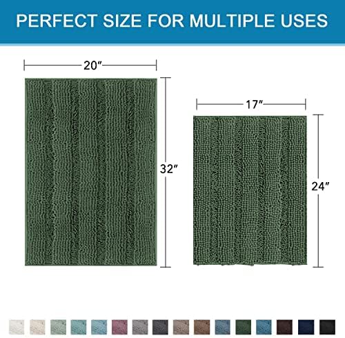 H.VERSAILTEX Extra Thick Chenille Striped Pattern Bath Rugs for Bathroom Non Slip - Soft Plush Shaggy Mats Floor, Indoor Entryway (Bronze Green, 32 x 20 Plus 24 17 Inches)