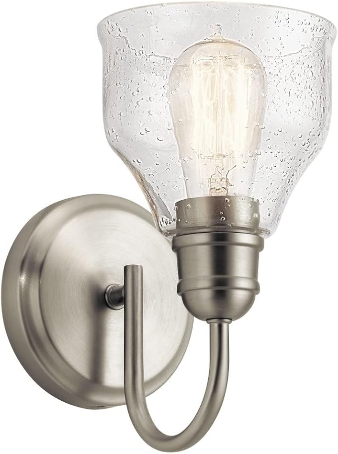 Kichler Avery 9.25" 1 Light Vanity Light with Clear Seeded Glass Brushed Nickel