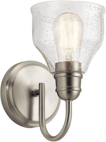 KICHLER Avery 5.5" Wall Sconce Industrial 1 Light Wall Fixture with Clear Seeded Glass in Natural Brass, for Bathroom, Bedroom or Hallway (8.25" x 5.5" x 9.5") 45971NBR