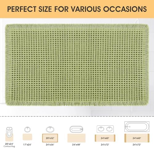 IM HOME Waffle Bath Mat Sage Green 36"x24", Boho Woven Modern Bath Mat Rugs, Absorbent Non Slip Bathroom Rugs, Soft Washable Bath Rugs with Tassels for Bathroom, Bedroom, Kitchen, Shower, Tub