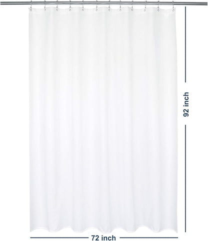 Barossa Design Waterproof Fabric Shower Curtain or Liner Microfiber 72" W x 92" H - Extra Long, Hotel Quality, Machine Washable, White Shower Liner for Bath Tub, 72x92 Inches