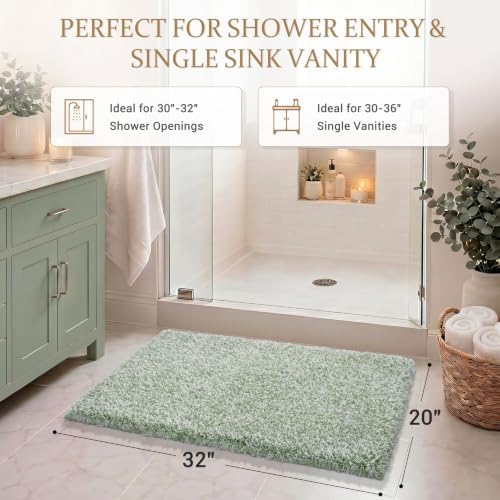 Yimobra Light Green and White Bath Rugs for Bathroom 32X20, Ultra Soft and Water Absorbent Bath Mats, Non Slip Plush Shower Rugs, Microfiber Thick Matts for Bathroom Floor/Tub, Machine Washable