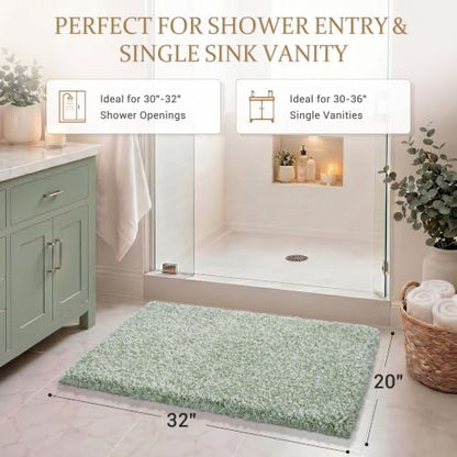 Yimobra Light Green and White Bath Rugs for Bathroom 32X20, Ultra Soft and Water Absorbent Bath Mats, Non Slip Plush Shower Rugs, Microfiber Thick Matts for Bathroom Floor/Tub, Machine Washable