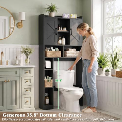 Farmhouse Over The Toilet Storage Cabinet with Barn Door, Reversible Side