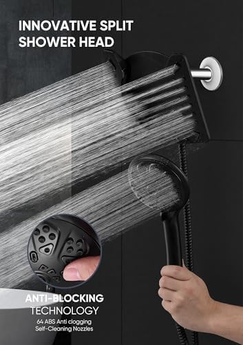 Shower Head with Handheld High Pressure, Rain Shower Head with Fixed Showerhead and 9 Sprays Handheld Shower, Detachable 2-IN-1 Shower head with 59" Rotatable Stainless Steel Hose (Black)