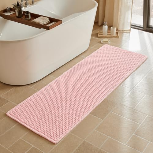 Triohero Waffle Runner Bath Mat - Long Bathroom Rugs Non Slip Washable, Ultra Soft Super Absorbent Quick Dry Boho Farmhouse Bathroom Decor, 24" x 72", Light Peachy Pink