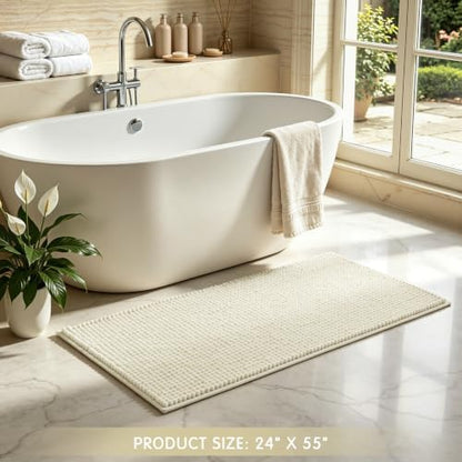 SUBRTEX Bathroom Rugs, 24" x 55" Chenille Bath Rug Soft Short Plush Bath Mat Soft Shower Mat Water Absorbent Shower Mat Quick Dry Machine Washable, Cream White