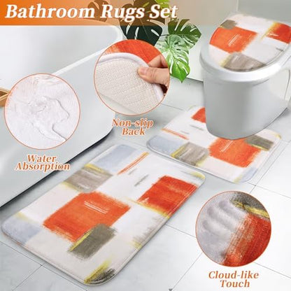XLHOMO Bathroom Accessories Set - 26PCS Orange Bathroom Set, Luxury Bathroom Accessory Set with Shower Curtain and Rugs and Bathtub Mats for Home